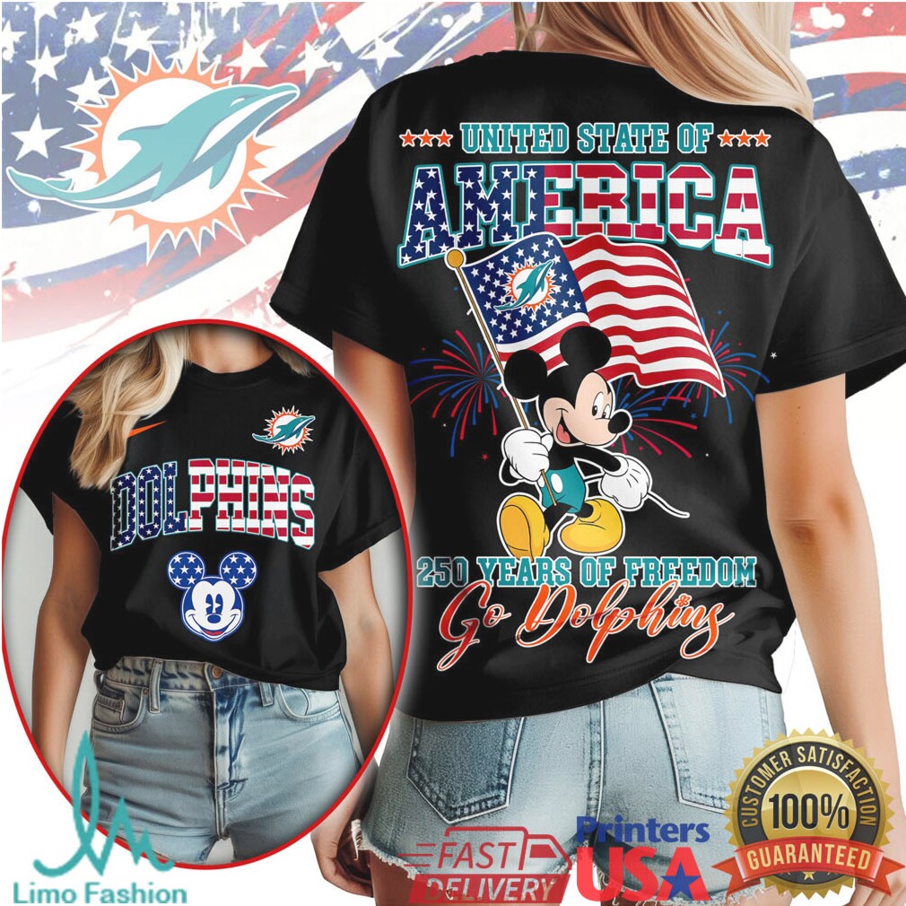 Mickey Mouse United State of America 250 Years Freedom Miami Dolphins T Shirt
