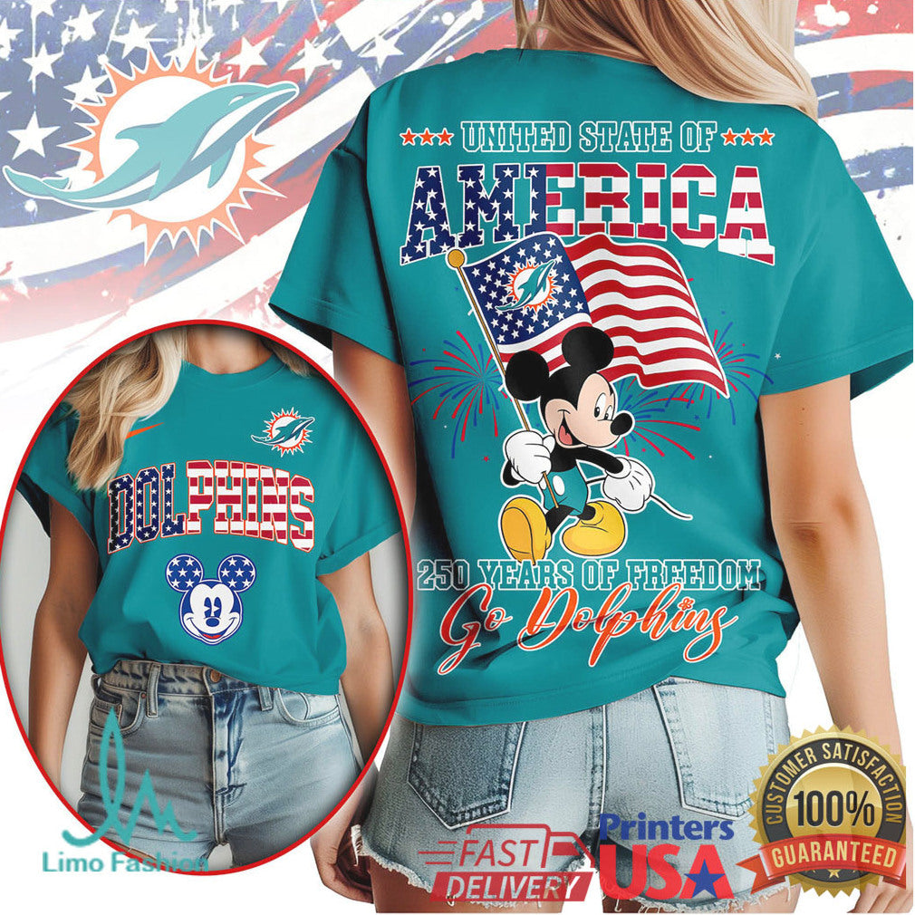 Mickey Mouse United State of America 250 Years Freedom Miami Dolphins T Shirt