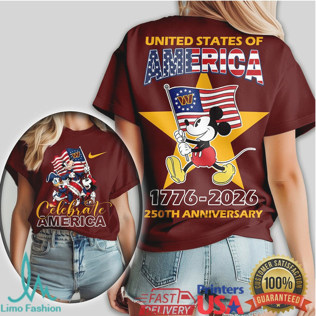 Mickey Mouse Washington Commanders 250th Anniversary United States T Shirt