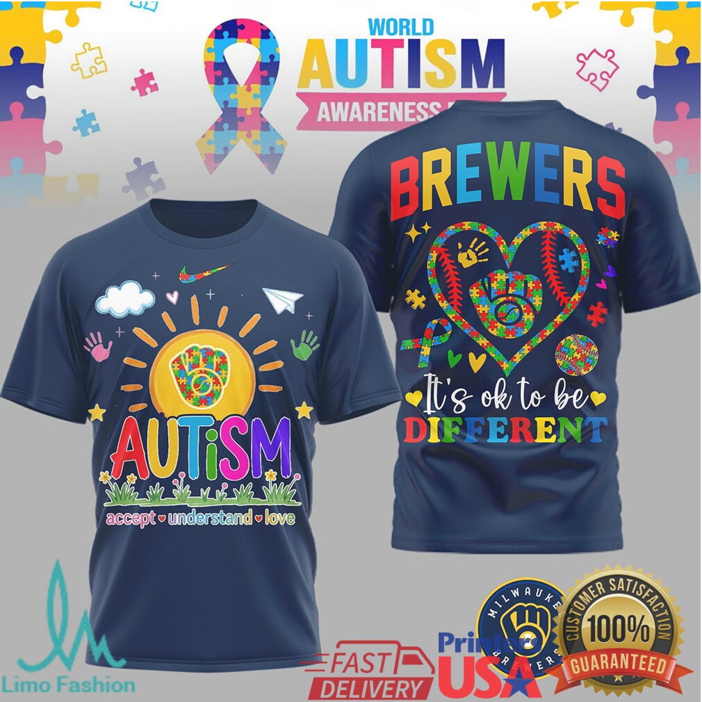 Milwaukee Brewers World Autism Awareness T Shirt It's OK To Be Different - Limotees LLC