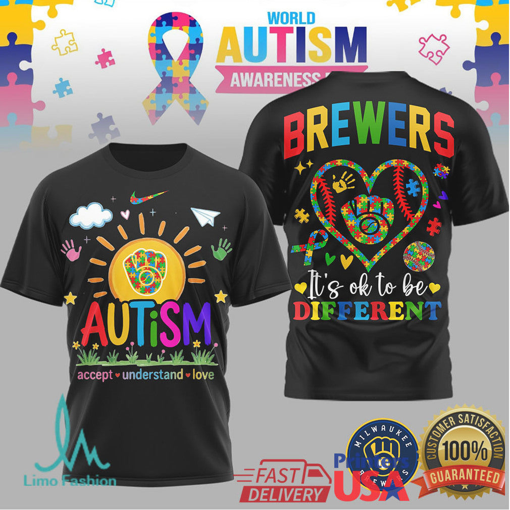 Milwaukee Brewers World Autism Awareness T Shirt It's OK To Be Different - Limotees LLC