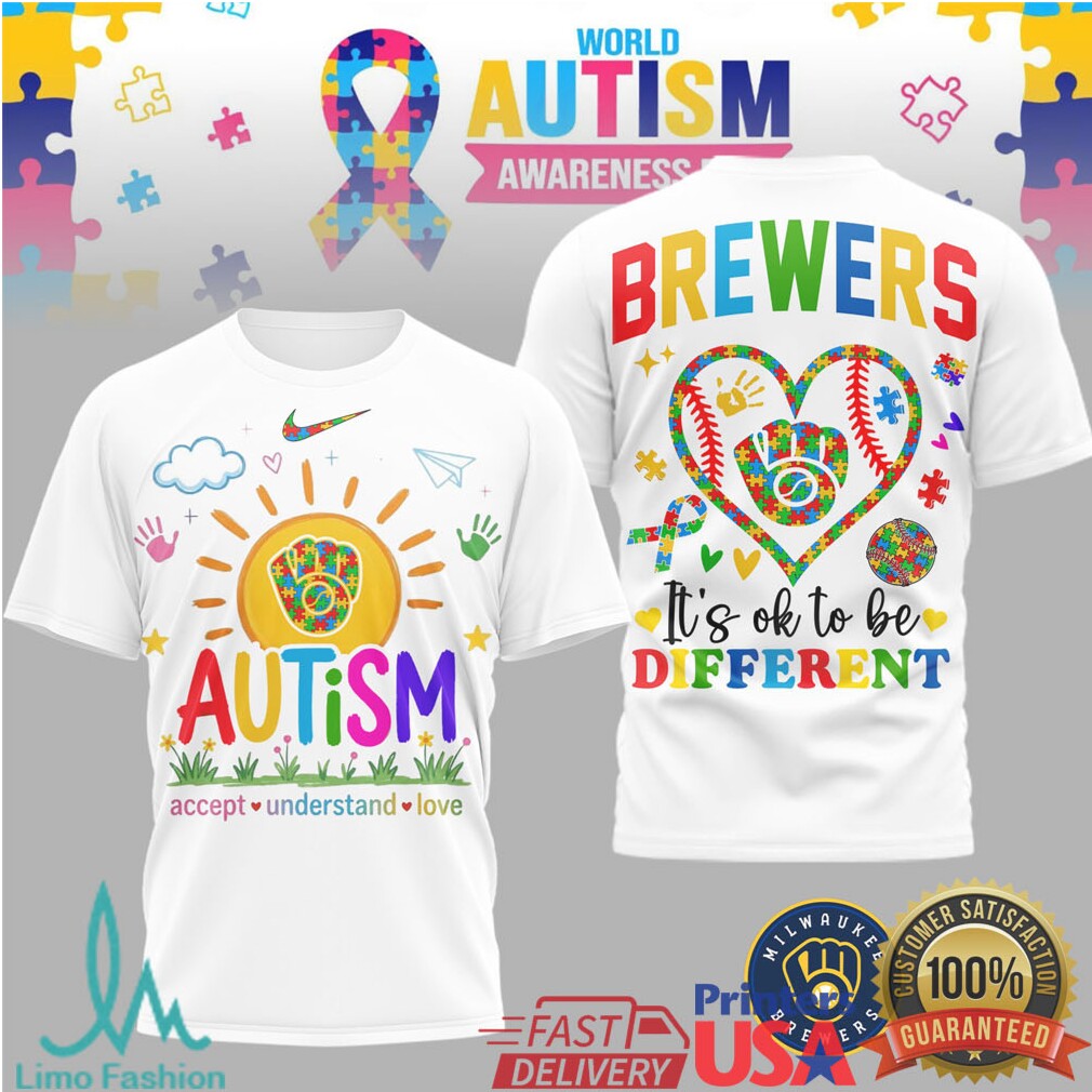 Milwaukee Brewers World Autism Awareness T Shirt It's OK To Be Different - Limotees LLC