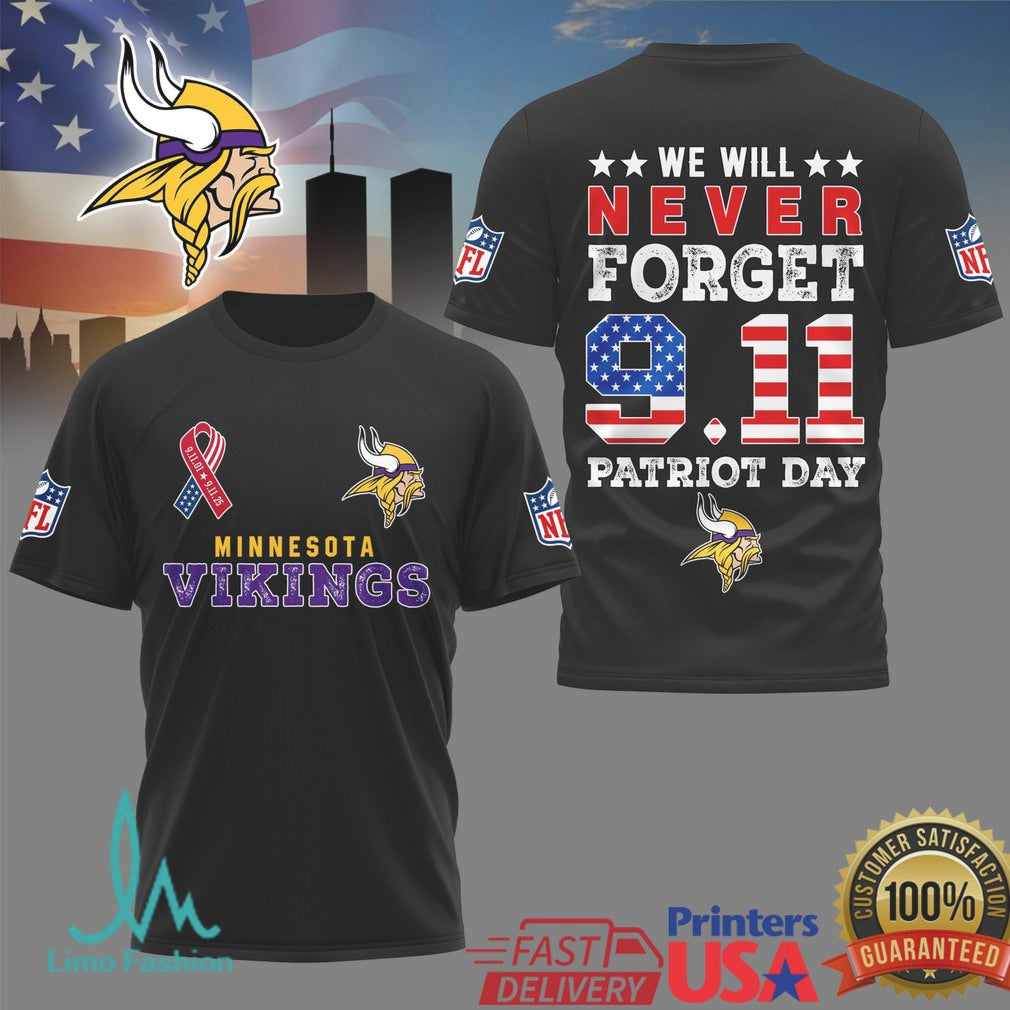 Minnesota Vikings 9.11 Never Forget Patriot Day Memorial T Shirt - Limotees LLC