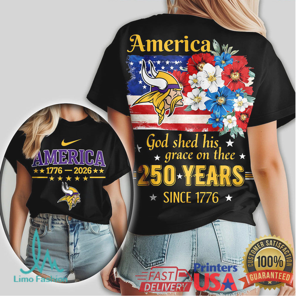 Minnesota Vikings America 250 Years Patriotic T Shirt Floral Flag NFL Tee - Limotees LLC