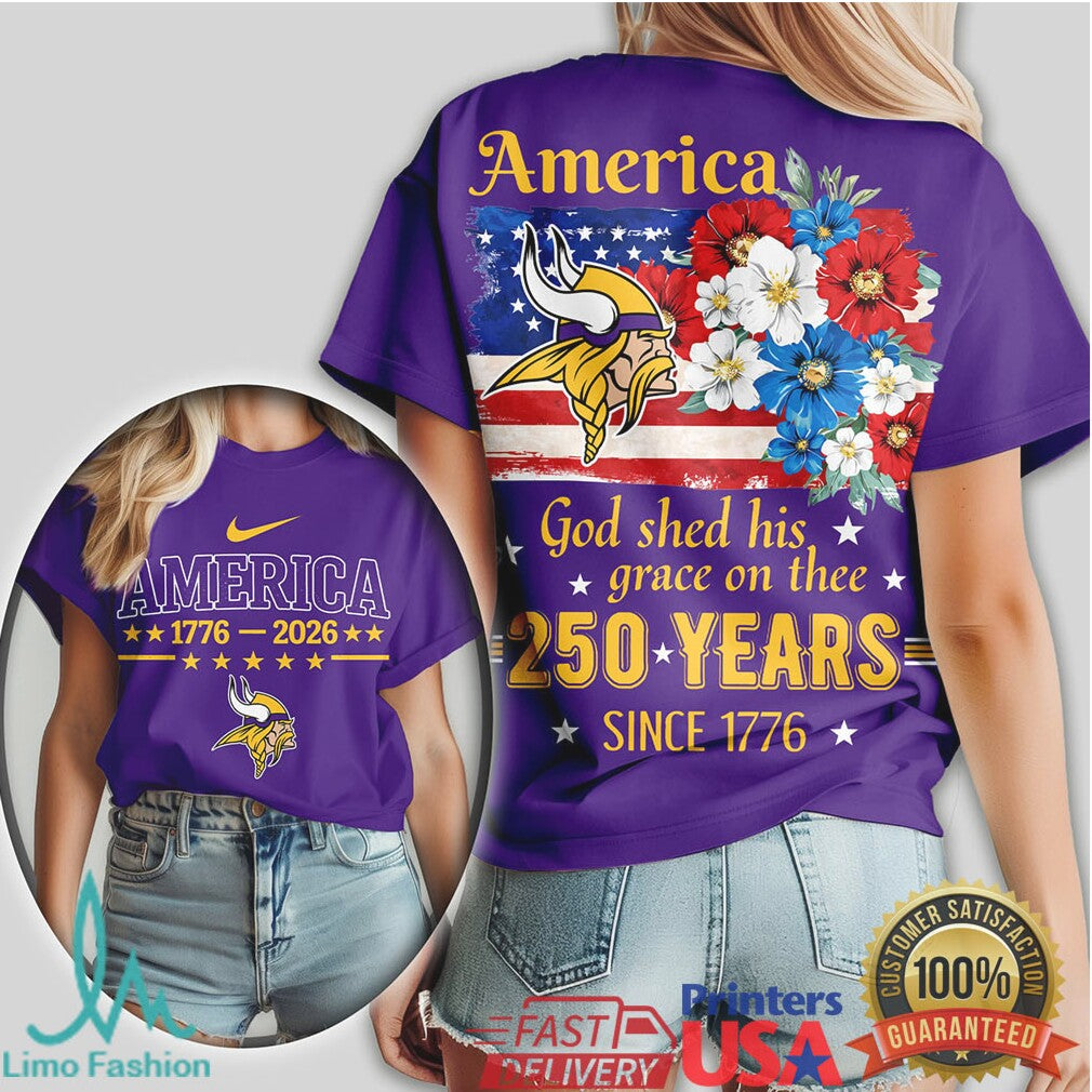 Minnesota Vikings America 250 Years Patriotic T Shirt Floral Flag NFL Tee - Limotees LLC