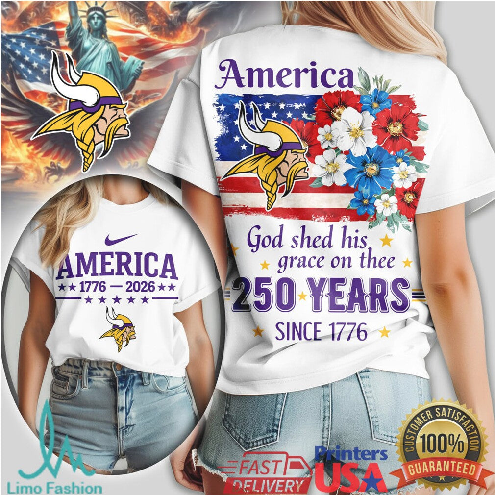 Minnesota Vikings America 250 Years Patriotic T Shirt Floral Flag NFL Tee - Limotees LLC