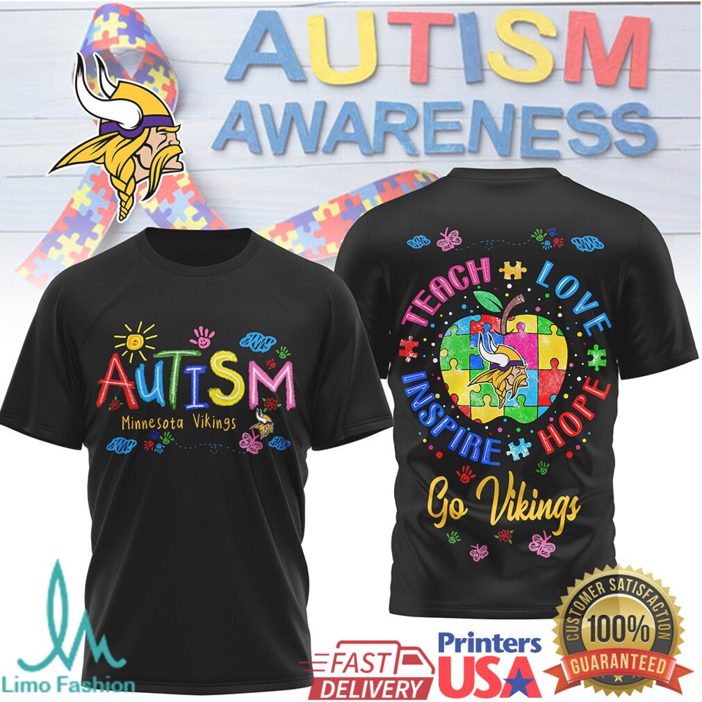 Minnesota Vikings Autism Awareness Teach Love Inspire Hope Football T Shirt - Limotees LLC