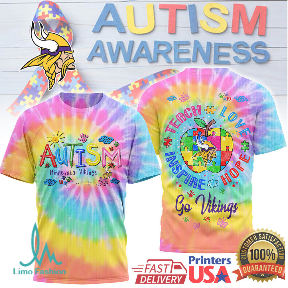 Minnesota Vikings Autism Awareness Teach Love Inspire Hope Football T Shirt - Limotees LLC