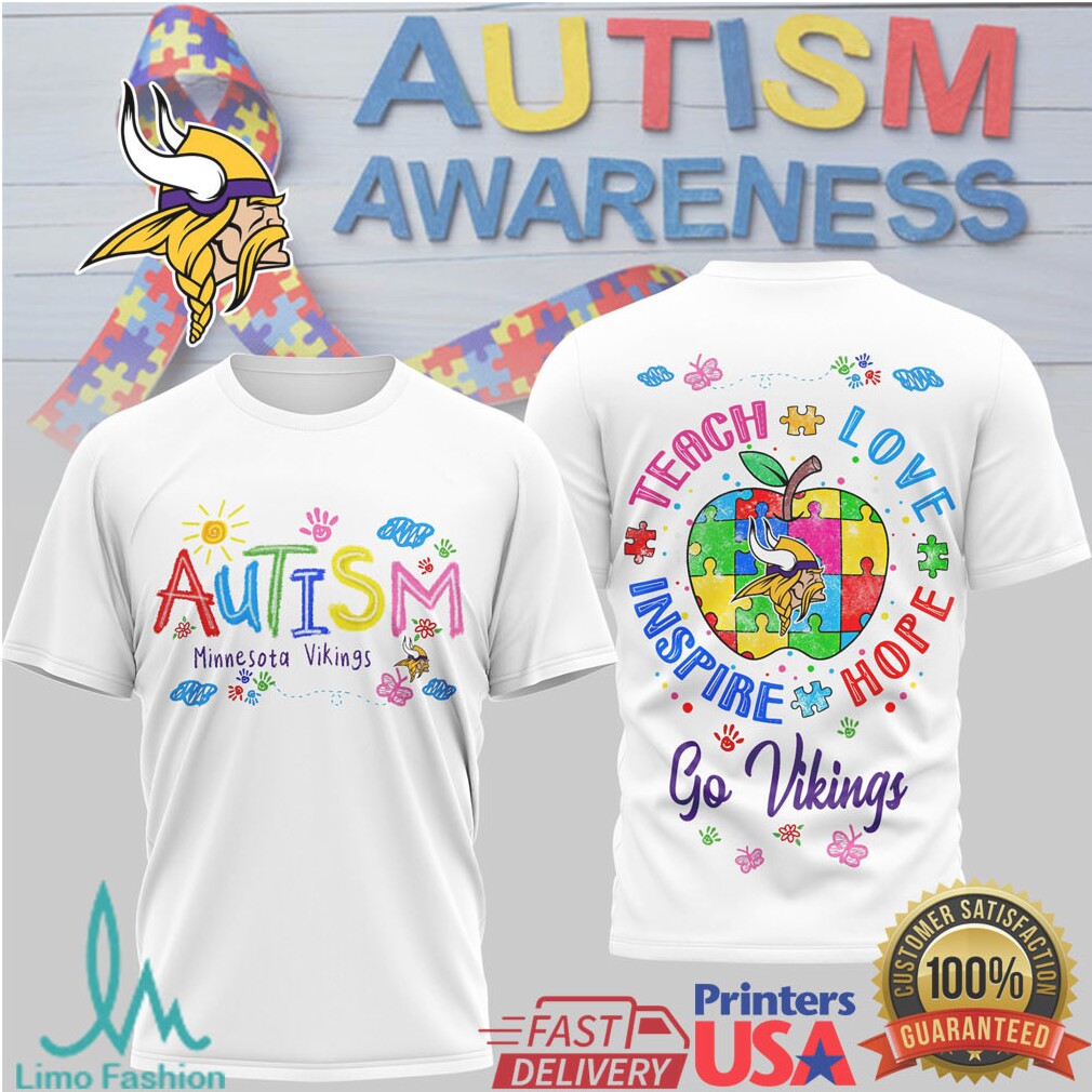 Minnesota Vikings Autism Awareness Teach Love Inspire Hope Football T Shirt - Limotees LLC