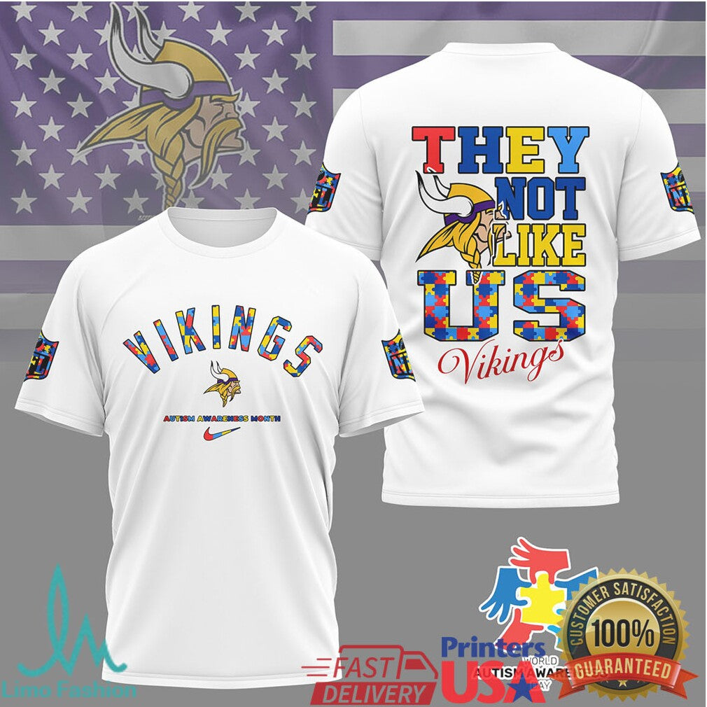 Minnesota Vikings Autism Awareness They Not Like Us T Shirt - Limotees LLC