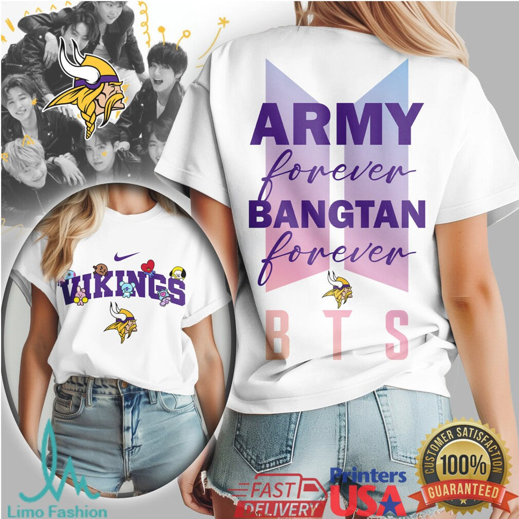 Minnesota Vikings BTS Army Forever T Shirt Bangtan Purple Pride Fan Gear - Limotees LLC