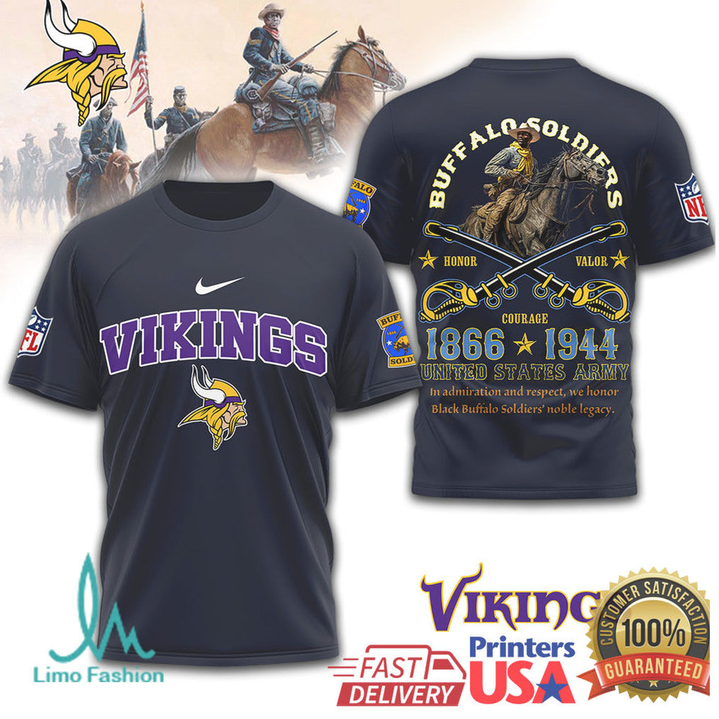 Minnesota Vikings Buffalo Soldiers US Army 1866 1944 Heritage T Shirt - Limotees LLC