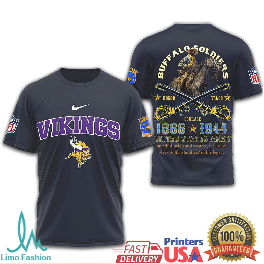 Minnesota Vikings Buffalo Soldiers US Army 1866 1944 Heritage T Shirt - Limotees LLC