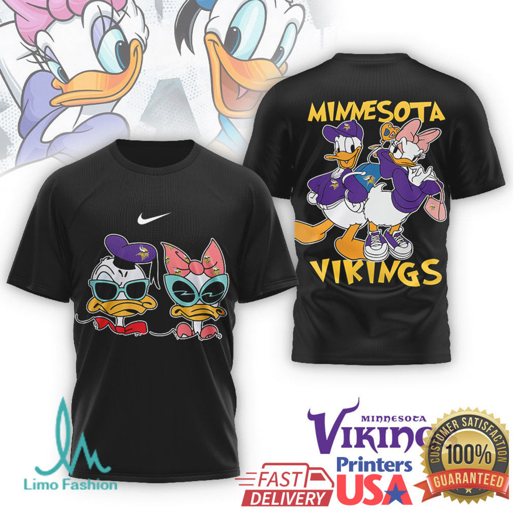 Minnesota Vikings Donald & Daisy Duck Cartoon T Shirt Purple & Gold Fan Shirt - Limotees LLC
