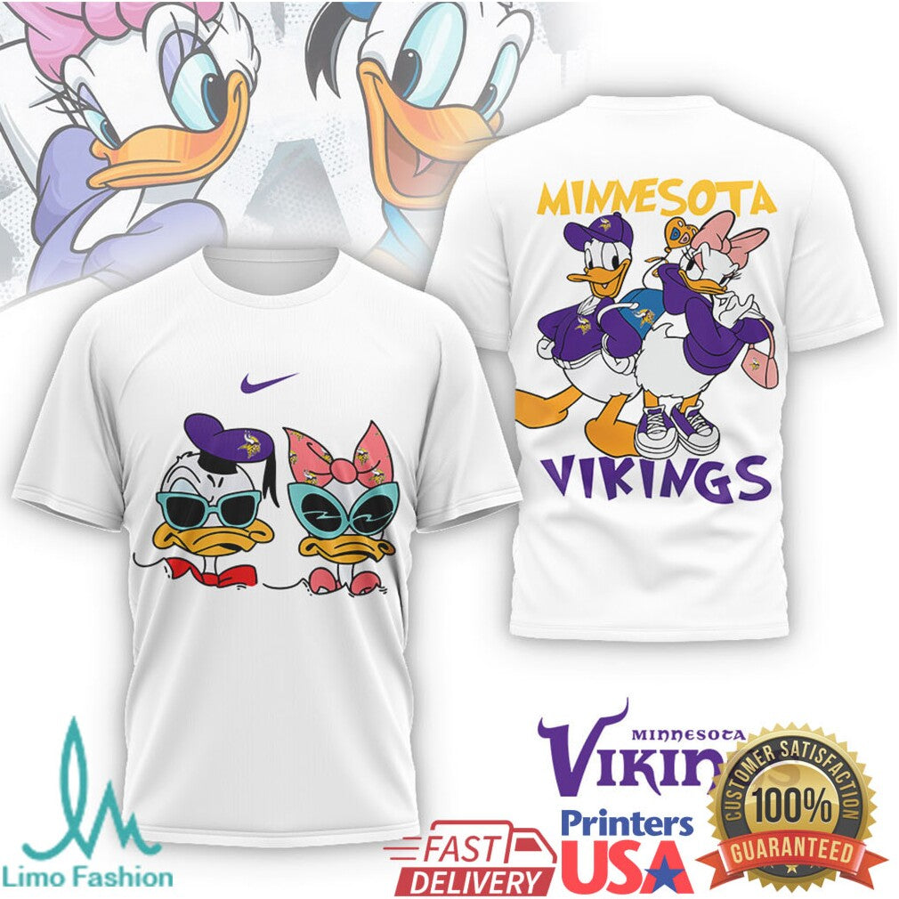 Minnesota Vikings Donald & Daisy Duck Cartoon T Shirt Purple & Gold Fan Shirt - Limotees LLC