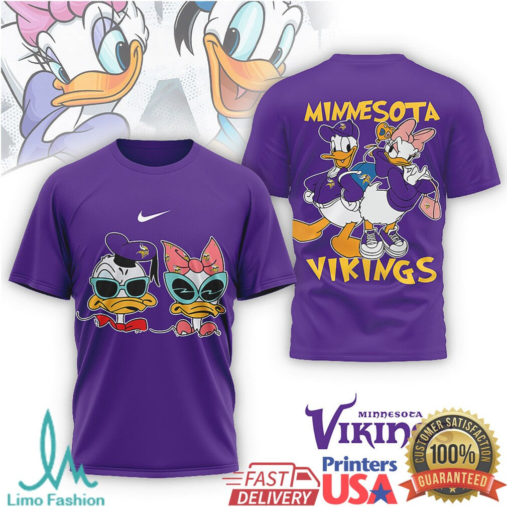 Minnesota Vikings Donald & Daisy Duck Cartoon T Shirt Purple & Gold Fan Shirt - Limotees LLC