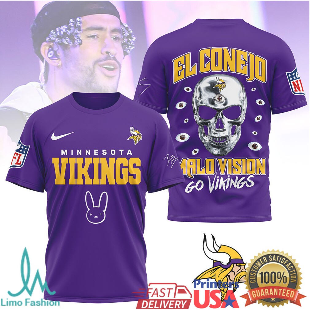 Minnesota Vikings El Conejo Bad Bunny Malo Vision NFL T Shirt - Limotees LLC