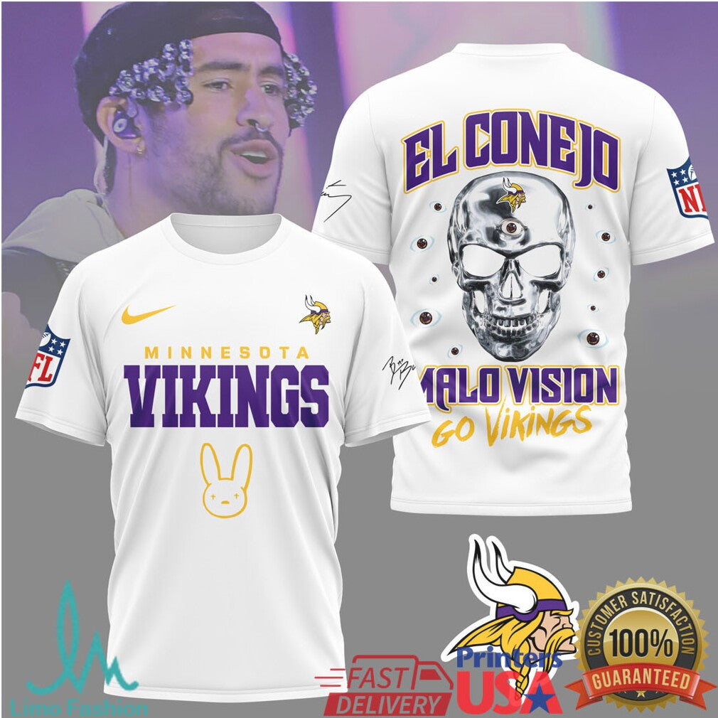 Minnesota Vikings El Conejo Bad Bunny Malo Vision NFL T Shirt - Limotees LLC