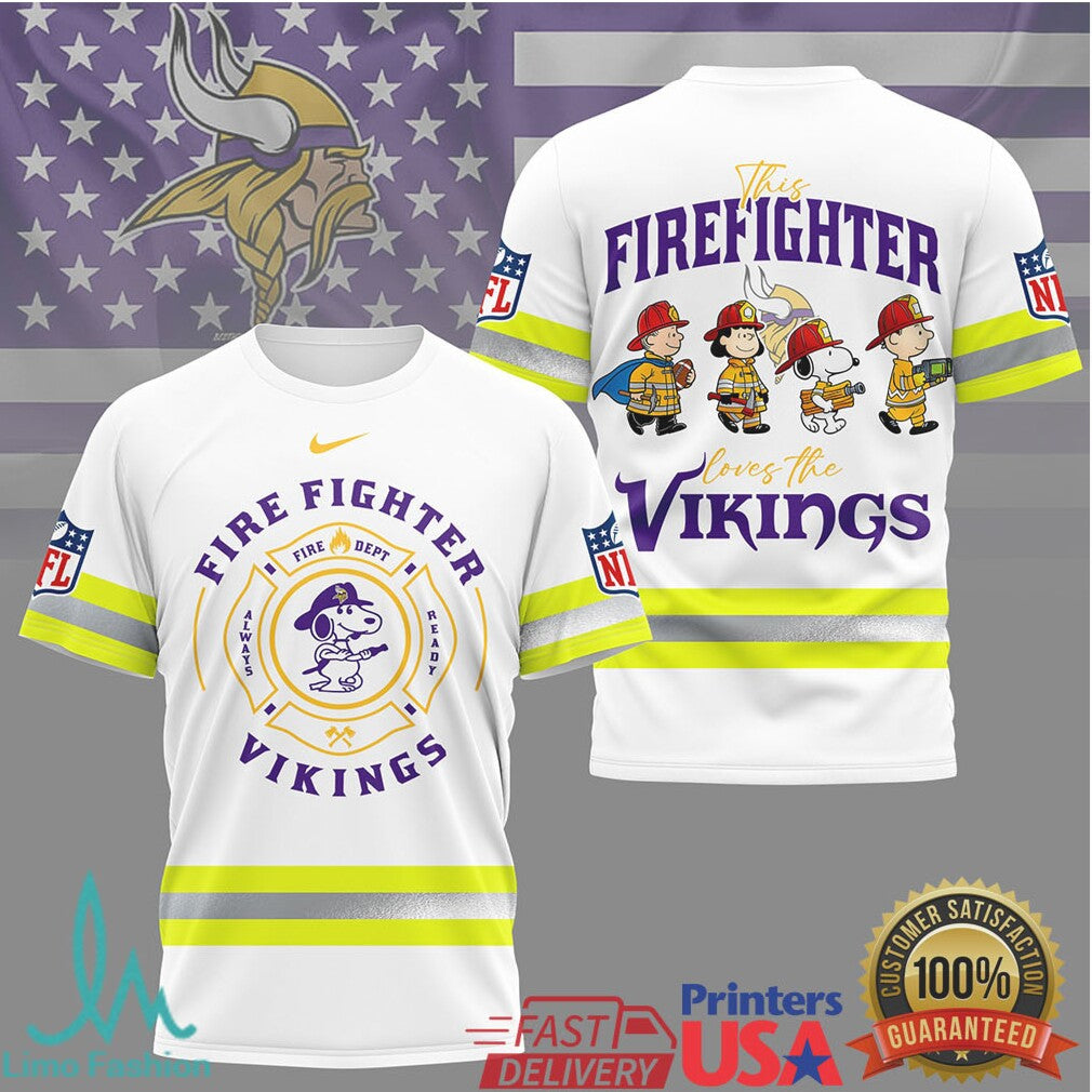 Minnesota Vikings Firefighter Snoopy Peanuts Gang NFL T Shirt - Limotees LLC