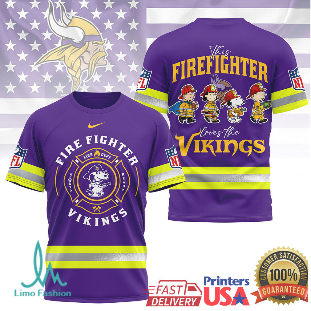 Minnesota Vikings Firefighter Snoopy Peanuts Gang NFL T Shirt - Limotees LLC