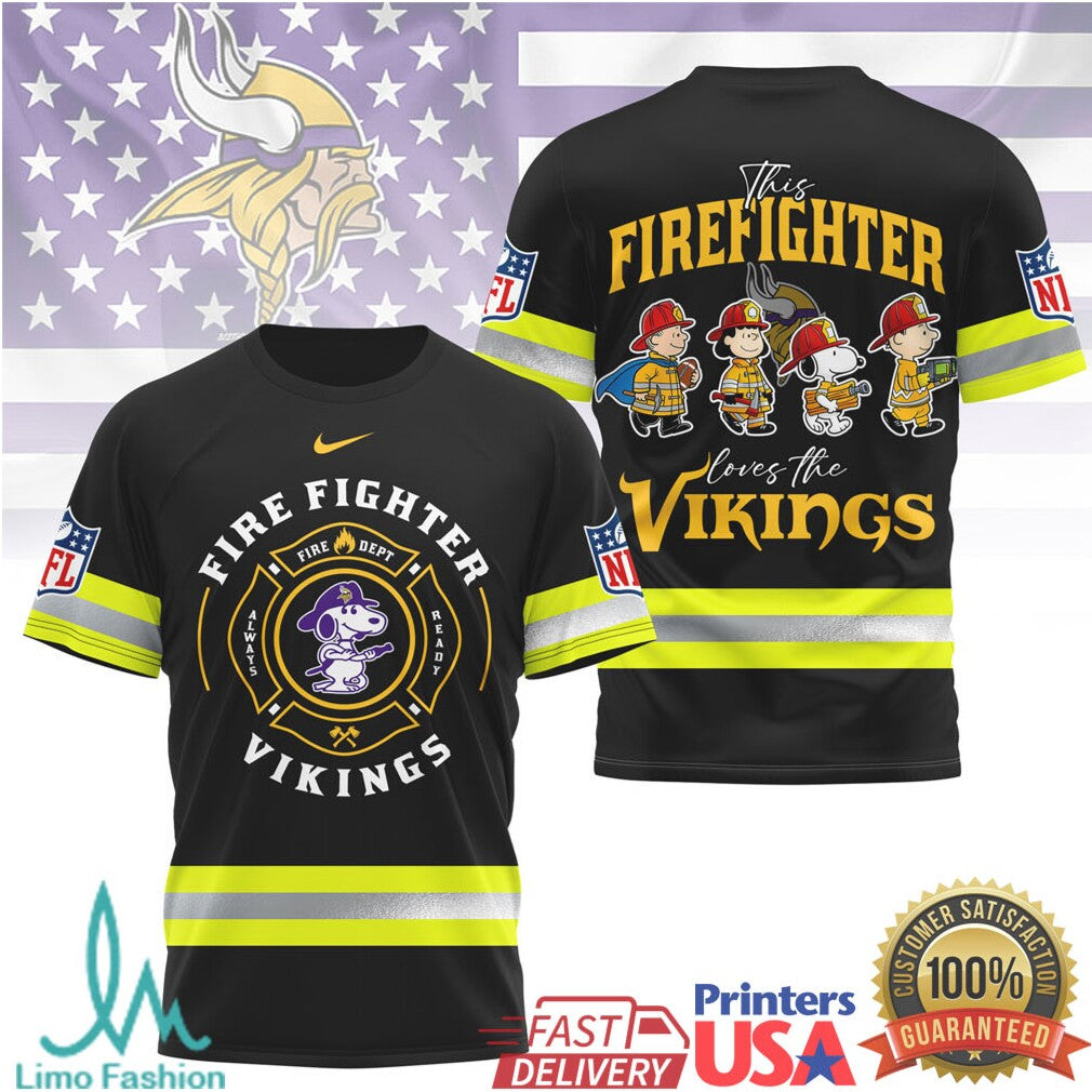 Minnesota Vikings Firefighter Snoopy Peanuts Gang NFL T Shirt - Limotees LLC