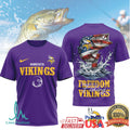 Minnesota Vikings Freedom Fishing Bass American Flag T Shirt - Limotees LLC