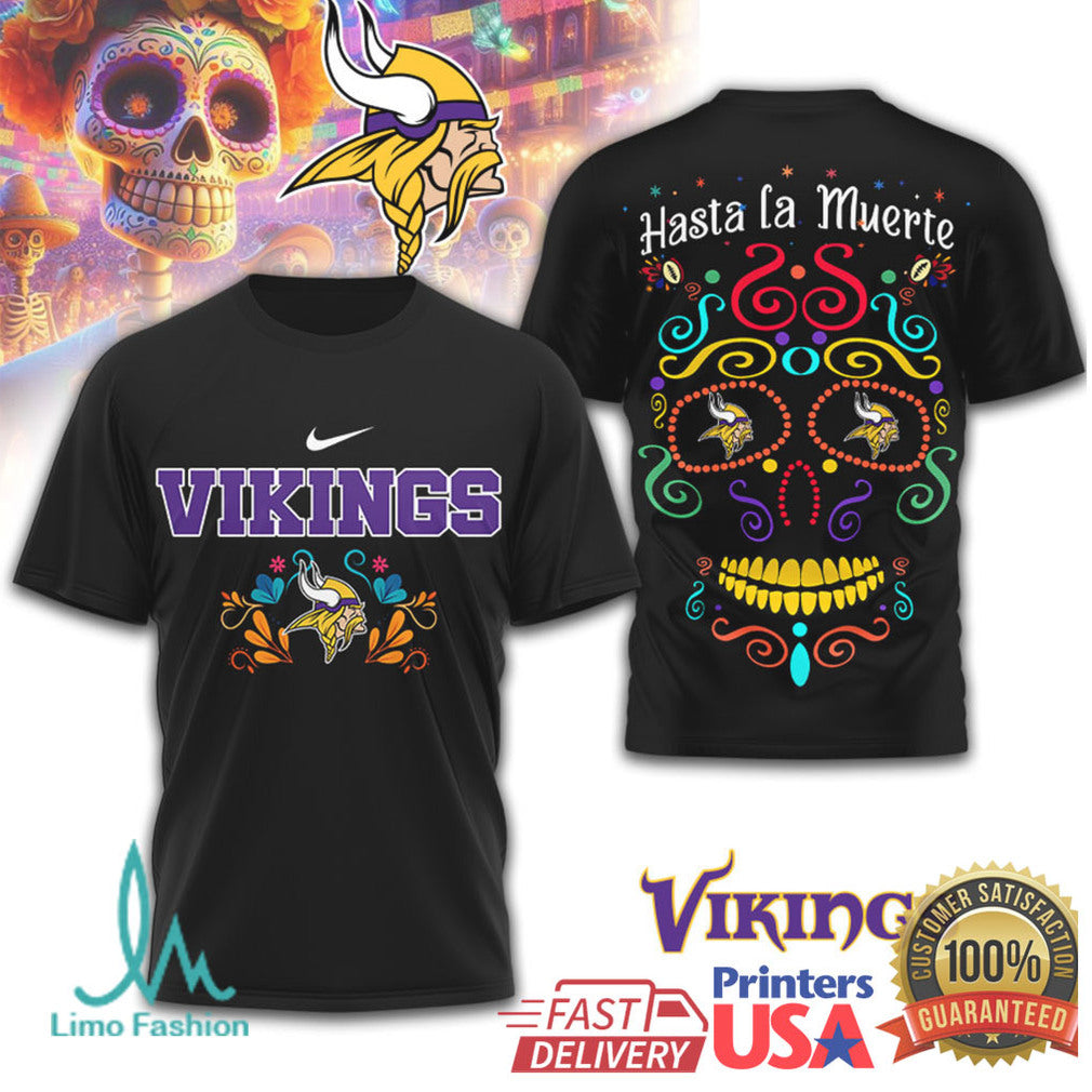 Minnesota Vikings Hasta la Muerte Sugar Skull Day of the Dead T Shirt - Limotees LLC