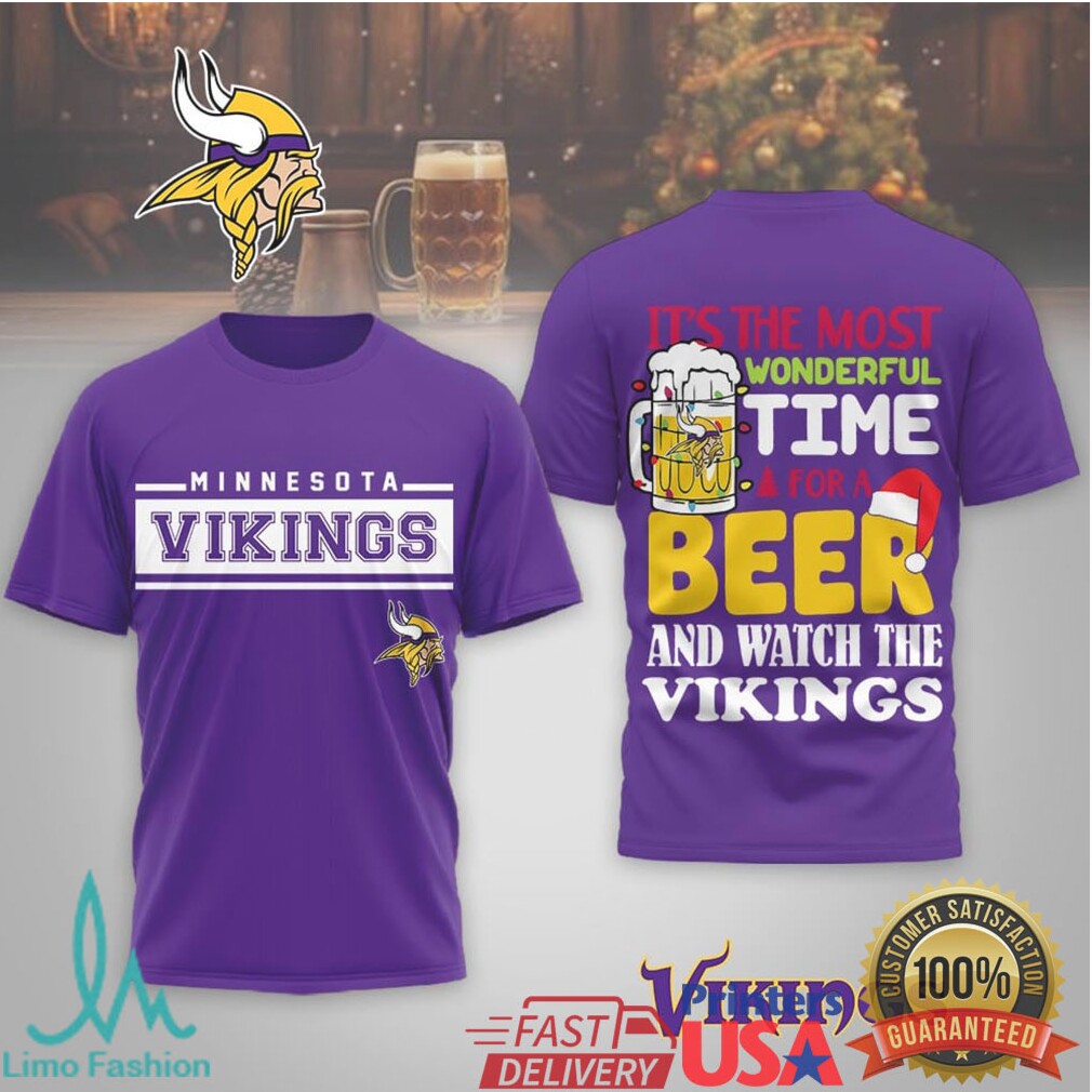 Minnesota Vikings Holiday Fan Tee “Most Wonderful Time for a Beer and the Vikings” - Limotees LLC