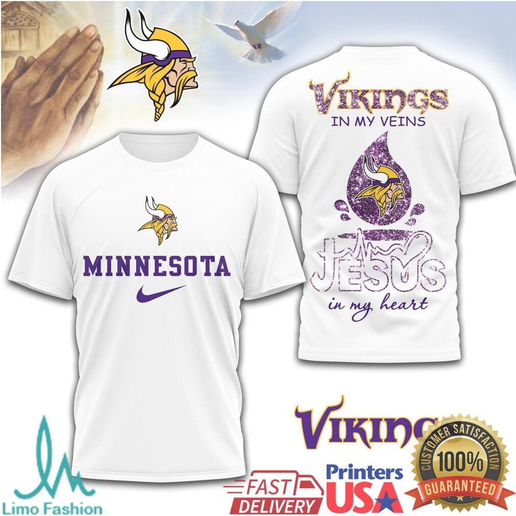 Minnesota Vikings In My Veins Jesus In My Heart Faith Fan T Shirt