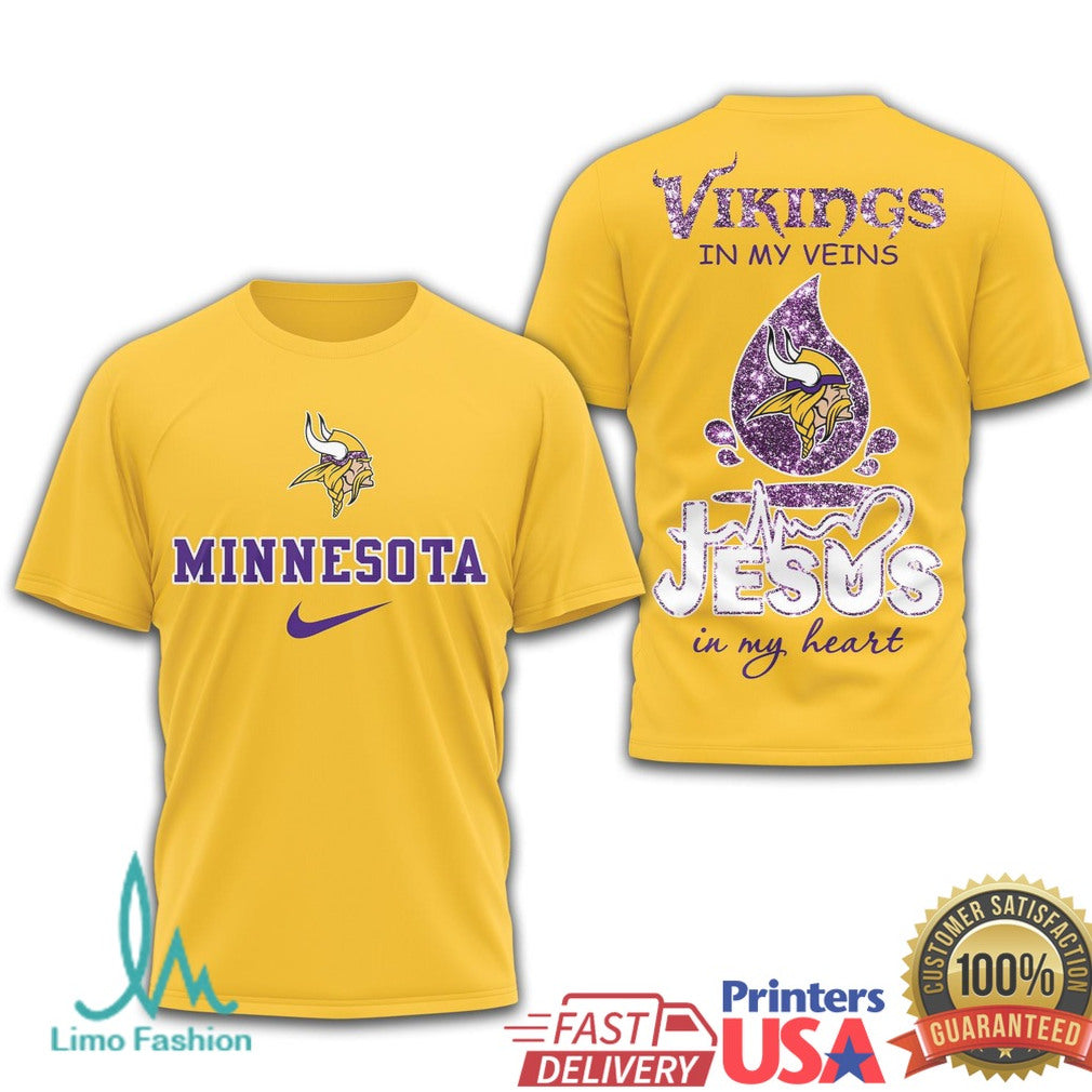 Minnesota Vikings In My Veins Jesus In My Heart Faith Fan T Shirt