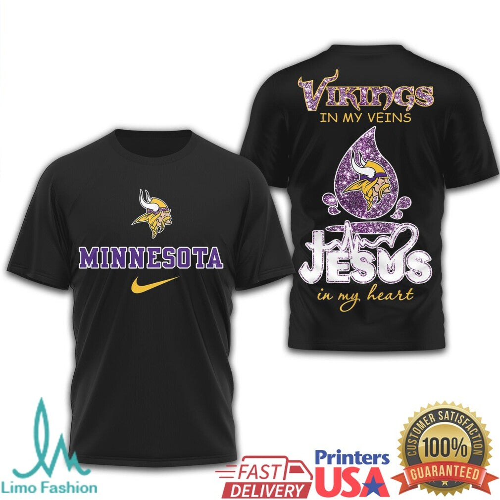 Minnesota Vikings In My Veins Jesus In My Heart Faith Fan T Shirt