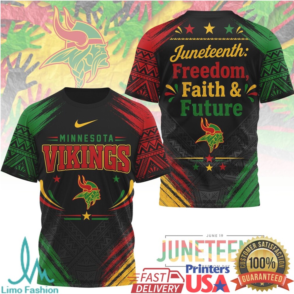 Minnesota Vikings Juneteenth Freedom Faith Future Graphic T Shirt - Limotees LLC