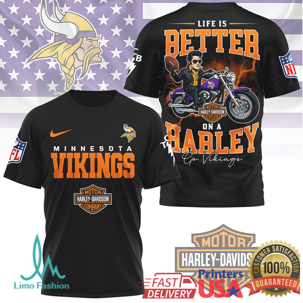Minnesota Vikings Life Is Better On A Harley Motorcycle Tee - Limotees LLC