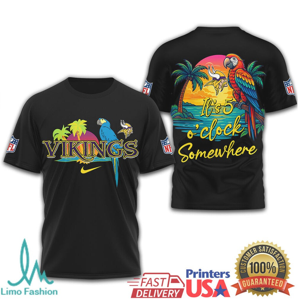 Minnesota Vikings Margaritaville It's 5 O'Clock Somewhere Parrot T Shirt - Limotees LLC