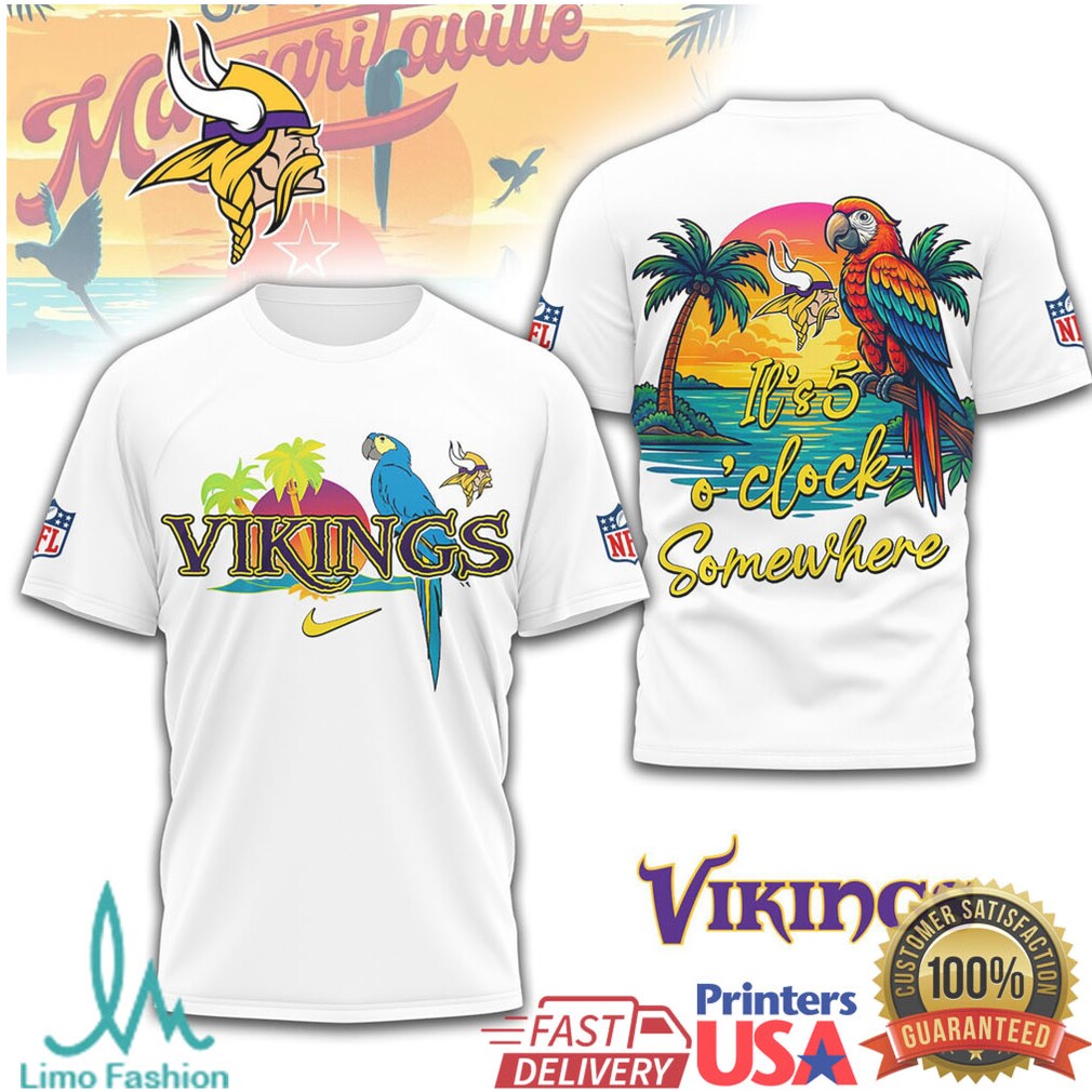 Minnesota Vikings Margaritaville It's 5 O'Clock Somewhere Parrot T Shirt - Limotees LLC