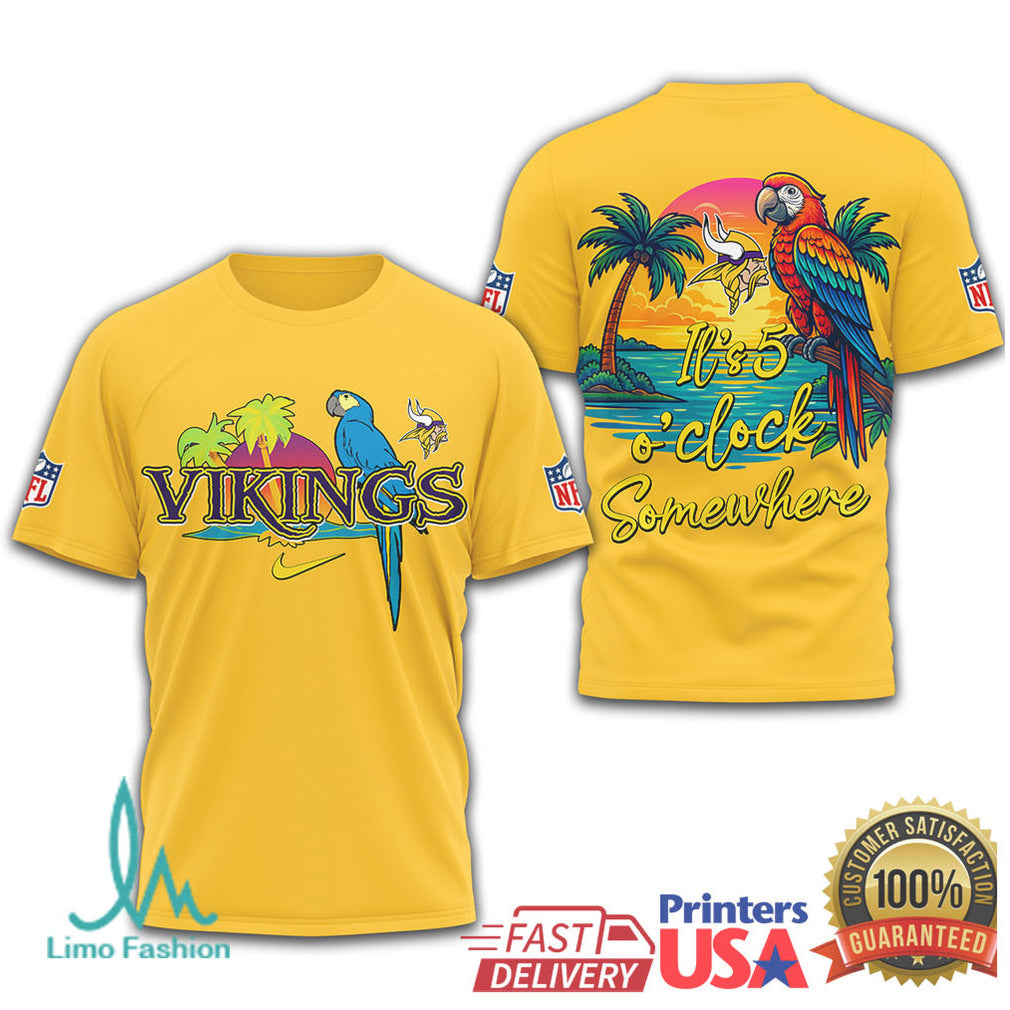 Minnesota Vikings Margaritaville It's 5 O'Clock Somewhere Parrot T Shirt - Limotees LLC