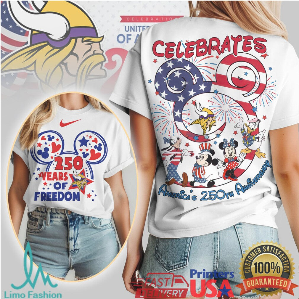 Minnesota Vikings Mickey & Friends America's 250th Anniversary T Shirt - Limotees LLC