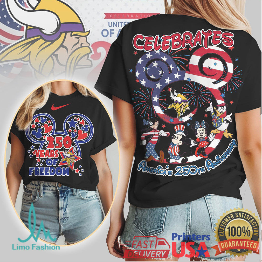 Minnesota Vikings Mickey & Friends America's 250th Anniversary T Shirt - Limotees LLC