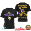 Minnesota Vikings Mountain Biker Purple and Gold Action T shirt - Limotees LLC