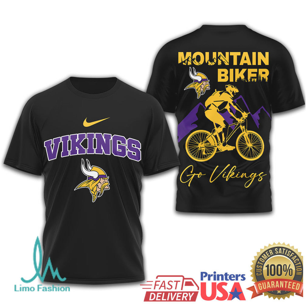 Minnesota Vikings Mountain Biker Purple and Gold Action T shirt - Limotees LLC