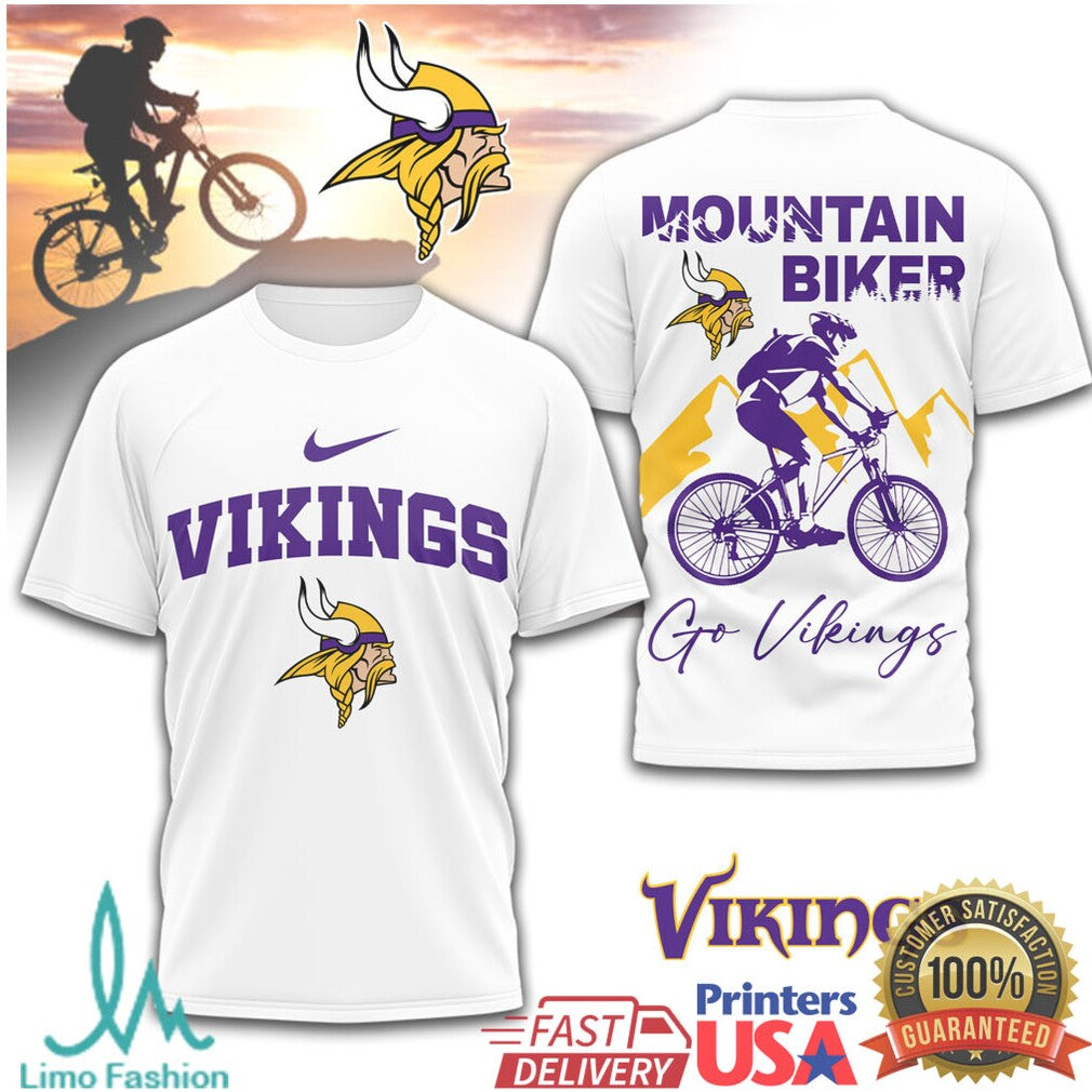 Minnesota Vikings Mountain Biker Purple and Gold Action T shirt - Limotees LLC