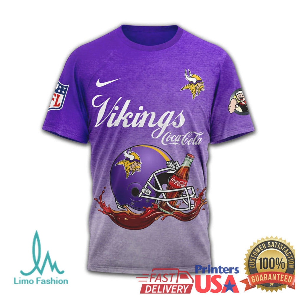 Minnesota Vikings NFL Popeye x Coca Cola “Drink Strong” Purple T Shirt - Limotees LLC