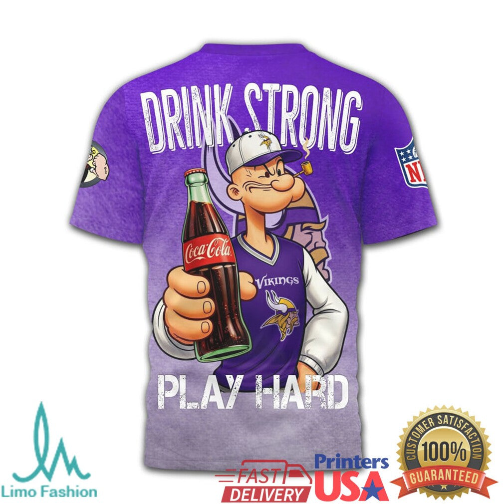 Minnesota Vikings NFL Popeye x Coca Cola “Drink Strong” Purple T Shirt - Limotees LLC