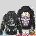 Minnesota Vikings NFL Sugar Skull Floral Pattern Black T Shirt - Limotees LLC