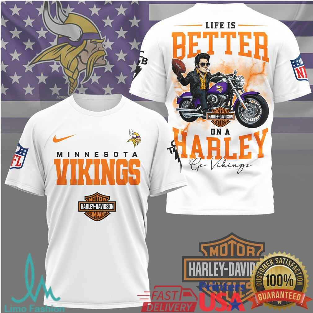 Minnesota Vikings NFL x Harley Davidson Life Is Better On A Harley T Shirt - Limotees LLC