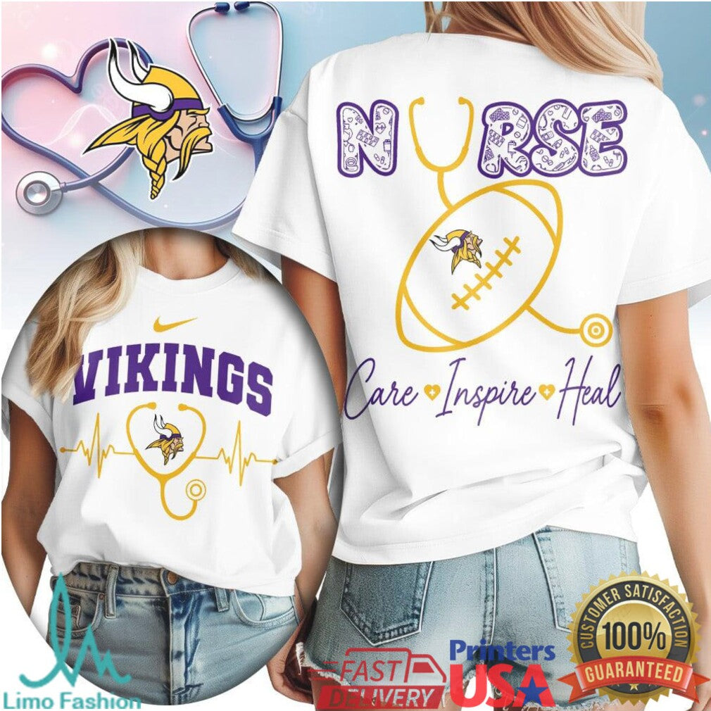 Minnesota Vikings Nurse T Shirt Care Inspire Heal Football Fan Nursing T Shirt - Limotees LLC