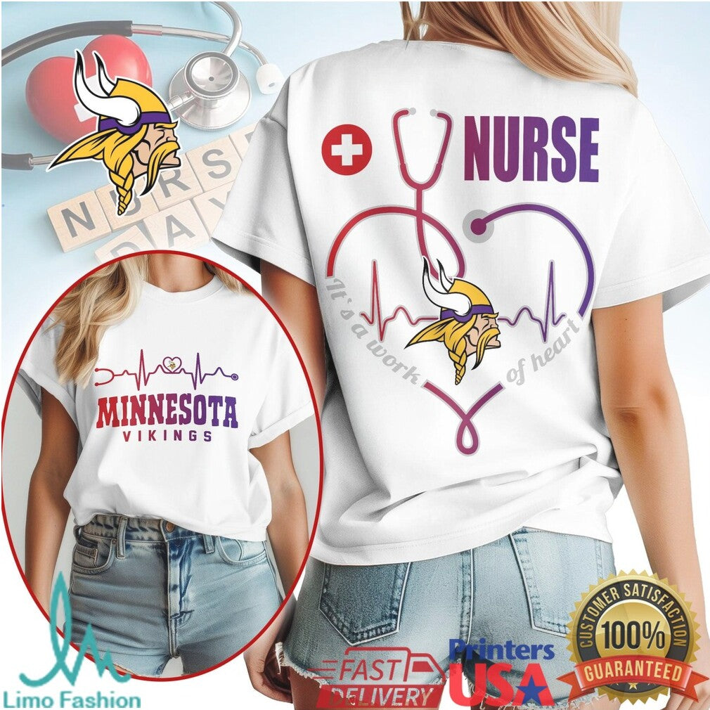 Minnesota Vikings Nurse T Shirt Vikings Fan Nursing Heart Graphic T Shirt - Limotees LLC