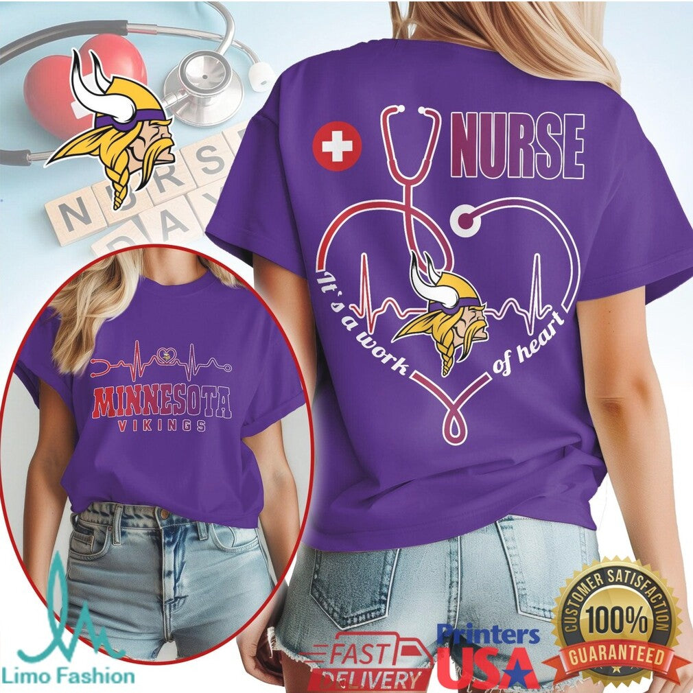 Minnesota Vikings Nurse T Shirt Vikings Fan Nursing Heart Graphic T Shirt - Limotees LLC