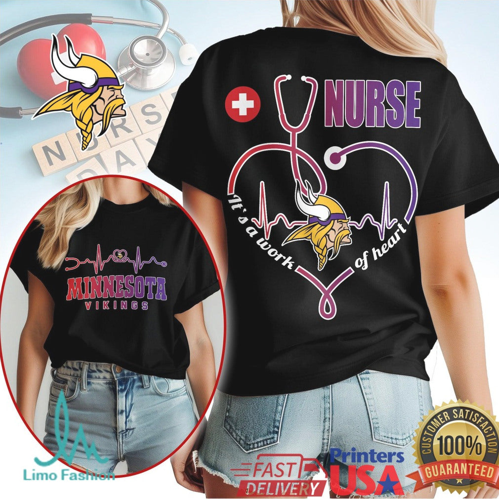 Minnesota Vikings Nurse T Shirt Vikings Fan Nursing Heart Graphic T Shirt - Limotees LLC