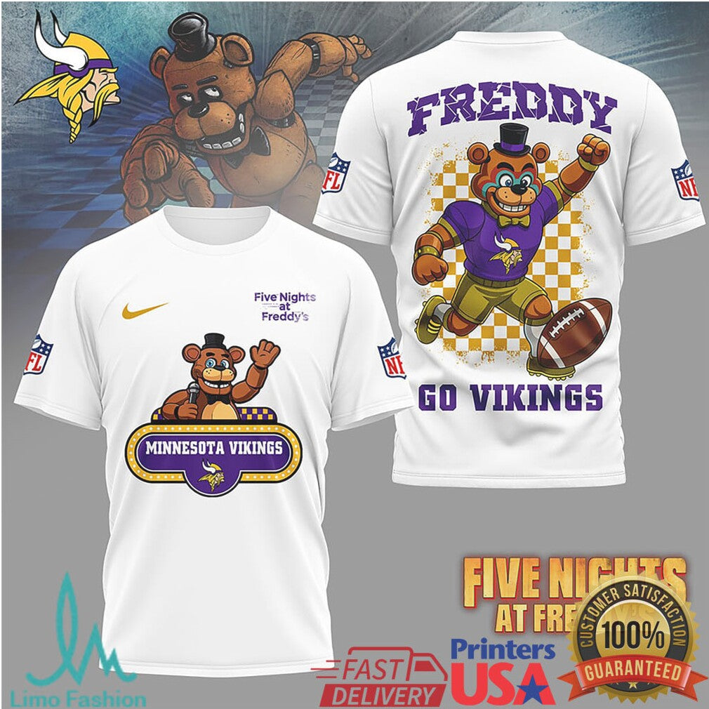 Minnesota Vikings Official NFL Five Nights at Freddy's 3D Shirt - Limotees LLC